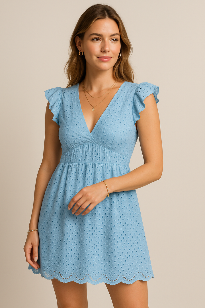 Lucienne™ | Broderie V-Neck Midi Dress